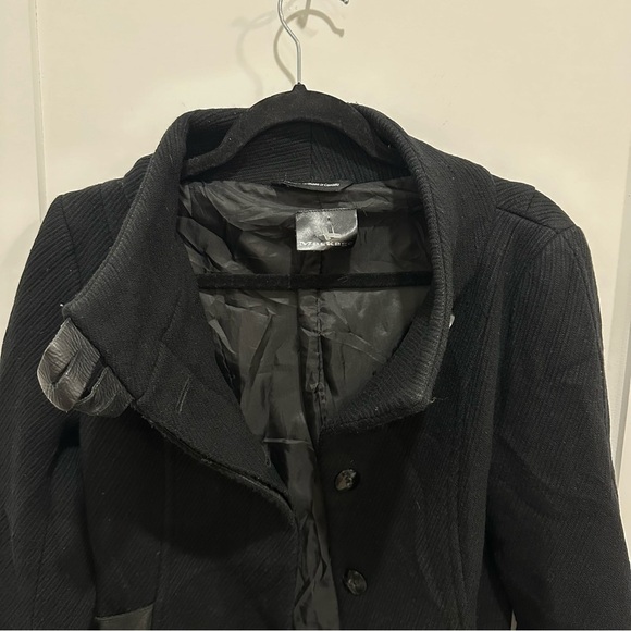 MACKAGE VINTAGE COAT WOOL LEATHER TRIM BELTED JACKET BLACK SIZE PS - Picture 5 of 14